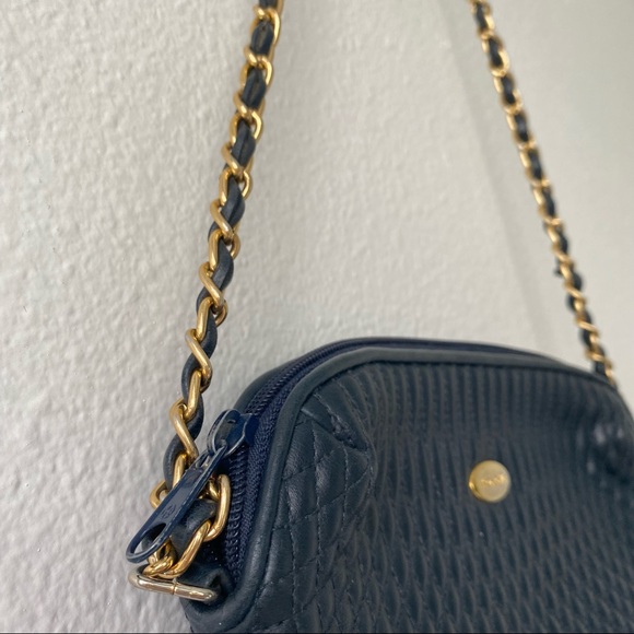 Vintage Navy Quilted Leather Gold Chain Strap Tassel Shoulder handbag crossbody - Picture 4 of 16